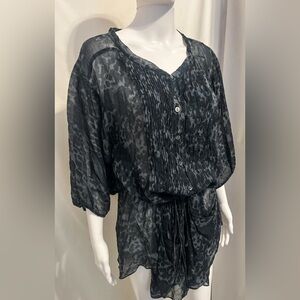 Rebecca Taylor Sz 10 Blue Leopard Animal Print Silk Tunic Blouse Boho Chic